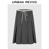 UR2026春季女装休闲学院撞色腰头抽绳百褶半裙UYY560003 中灰 S