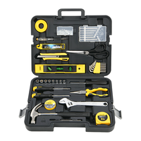 得力家用工具箱套装五金手动电工木工电讯维修套装38件套+简约风塑盒 【手动38件套】+精致外盒