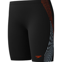 速比涛（Speedo）儿童泳裤泳敢系列青少年儿童训练印花及膝泳裤防晒抗氯 黑/橘9-10 黑色/橘色 140 (高130-140cm,重28-35kg)