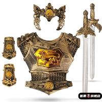 米诗德古代将军铠甲儿童服装儿童玩具刀剑盾牌男孩子古代盔甲龙骑士服装 古铜双剑盔甲套装