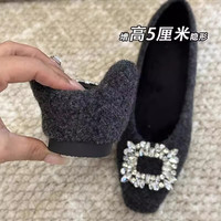 SMVP 小个子内增高5CM方扣毛毛鞋女冬季加绒保暖绒面浅口女款紫色老爹