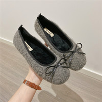 SMVP 软底蝴蝶结豆豆鞋女2025冬季乐福鞋加绒保暖单鞋棉鞋女款薄底德训
