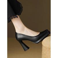 君闵 采购产品黑色女式高跟鞋，不累脚的真皮厚跟专业工作鞋，厚底防水