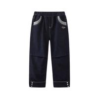 马骑顿【蓄暖】MQD童装儿童防褪色牛仔裤25冬新款男女加厚保暖直筒长裤 深牛仔蓝 1