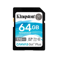 金士顿单反数码相机SD大卡高速储蓄卡CANVAS GO PLUS 高清4K录像A2V30U3适用佳能尼康索尼富士SDXC内存卡 金士顿SD蓝卡 64G 读取170mb/s写入70mb/s