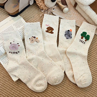 伦洛弗可爱植绒小狗袜子女中筒袜ins潮纯色棉春秋日系卡通点子纱堆堆袜