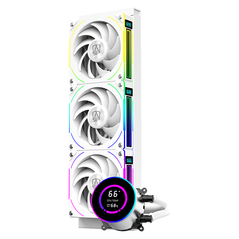 AGON爱攻AT360RW/93白色 一体式CPU水冷散热器 多平台扣具/转速屏显/温度数显/暴力双滚珠/铝质冷头