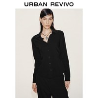 UR2026春季女装气质简约翻领褶皱收腰开襟衬衫UWM260007 正黑 XL