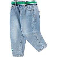 巴拉巴拉男童长裤儿童牛仔裤2024春季经典萝卜裤 牛仔浅蓝88101 105cm