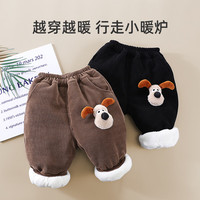 婧麒 宝宝棉裤加绒加厚儿童裤子冬季女童男童卫裤休闲裤外穿保暖裤 黑色--升级款95棉