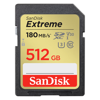 闪迪 Sandisk  512GB SD存储卡 U3 C10 V30 4K至尊极速版数码相机内存卡 读速180MB/s 写速130MB/s高速连拍
