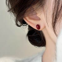 新年红色滴釉耳钉女纯银小众设计高级耳环2025年小巧耳饰