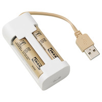 宜家 LADDA拉达充电电池1.2伏4节装5号7号电池 电池充电器和2节5号电池