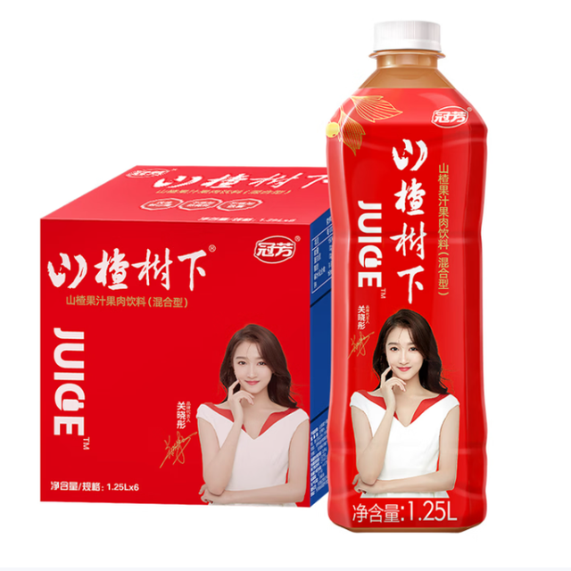冠芳 山楂汁山楂果汁饮料(混合型)1.25L*6瓶 （赠3瓶）