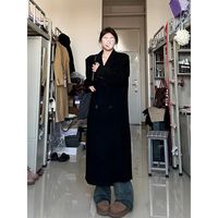 赫本风黑色双面毛呢大衣女2025秋冬高级感气质双排扣毛呢外套