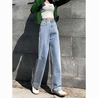 2025年春季无弹阔腿牛仔裤女直筒宽松高腰拖地裤小个子