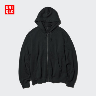 优衣库 男装女装连帽拉链运动开衫/长袖外套卫衣482311 09 黑色