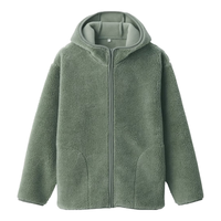 無印良品 MUJI 女式 长毛抓绒 连帽衫 摇粒绒外套冬季款长袖女装上衣BB2QOA4A 浅绿色