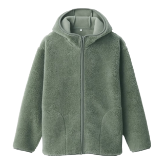 無印良品 MUJI 女式 长毛抓绒 连帽衫 摇粒绒外套冬季款长袖女装上衣BB2QOA4A 浅绿色
