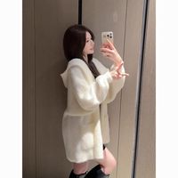 2025白色水貂绒连帽针织开衫女秋冬宽松慵懒奶fufu毛衣外套