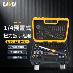 力钰 1/4小飞预置式扭力扳手组套高精度可调式力矩汽修套筒扳手32件套