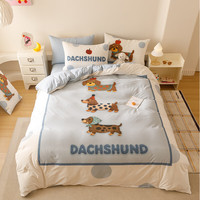 JACE 羽零绒床上四件套秋亲肤卡通床单被套加厚 软萌苹果狗 100支 A类1.5-1.8m 床单款 （被套200*230cm）