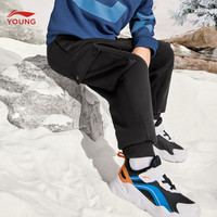 李宁 LI-NING童装加绒保暖卫裤男童秋冬款YOUNG篮球系列束脚运动裤YKL