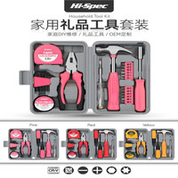 希孟家用工具箱套装五金内六角扳手螺丝刀钳子大全日常家庭维修组合套 13件套粉色【美工刀款】