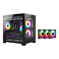  Huntkey/航嘉 左右分区 电脑机箱+双面钢化玻璃+240水冷+7风扇位+M-ATX主板  黑色