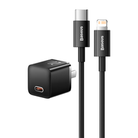 BASEUS 倍思 CCGAN20C5-M 手机充电器 Type-C 20W 黑色+Type-C转Lightning 数据线 1m 黑色 线充套装