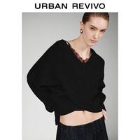 UR2026春季女装魅力蕾丝V领交叉短款针织衫UWG960014 黑色 XXS