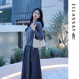 歌力思（ELLASSAY）秋冬绵羊毛舒适简约翻领单排扣针织衫女EWE366M19300 暗夜灰 M