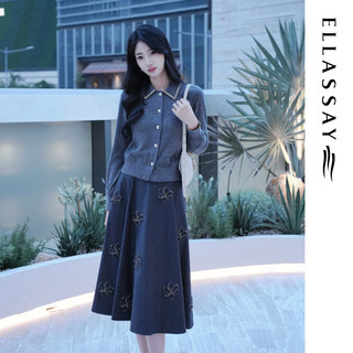 歌力思（ELLASSAY）秋冬绵羊毛舒适简约翻领单排扣针织衫女EWE366M19300 暗夜灰 M