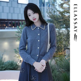 歌力思（ELLASSAY）秋冬绵羊毛舒适简约翻领单排扣针织衫女EWE366M19300 暗夜灰 M