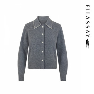 歌力思（ELLASSAY）秋冬绵羊毛舒适简约翻领单排扣针织衫女EWE366M19300 暗夜灰 M