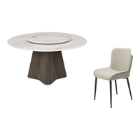 顾家家居意式轻奢大理石餐桌椅组合别墅饭桌别墅高档大圆桌PT7119 云龙白纹理-1.35M圆桌+面包灰椅6