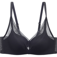 安莉芳水光纱风巢舒挺杯简奢风小胸无钢圈聚拢文胸女光面无痕网纱内衣 黑色BLK 70A 32/70A