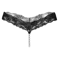 GEEZORO 滚珠个性二次元一字腰刺绣超薄珍珠按摩丁字裤免脱开裆蕾丝一字带 黑色 均码 适合80