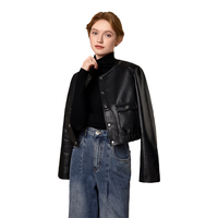 她池PU皮机车短款外套女2025秋装新款小个子圆领长袖上衣