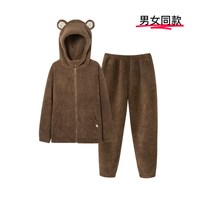 ubras贴贴系列|熊绒绒家居服珊瑚绒冬季睡衣厚 咖啡棕色-男女同款 XL