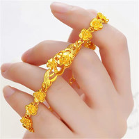 彩荷 玫瑰花金色仿黄金手链 光砂实心圆珠转运珠