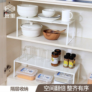 贺里 厨房分层置物架调料收纳分隔储物架锅盖架桌面架子家用大全 黑色款伸缩小号单层调味架
