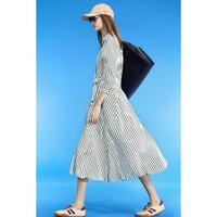 DKNY 【秋日艺术家】条纹衬衫式收腰系带棉质女士连衣裙2025春秋季
