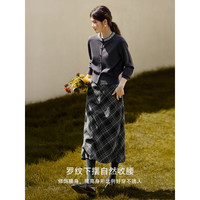 塔驰密司(touchmiss)毛呢格纹半身裙套装女冬季圆领针织衫减龄穿搭两件套 灰色+灰蓝格 XL