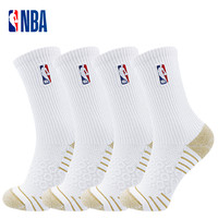 NBA 青少年篮球袜羽毛球袜跑步长筒袜高筒毛巾底运动袜抗菌袜4双装