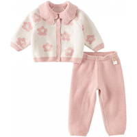 戴维贝拉 女童家居服套装雪尼尔半边绒中大童衣服秋冬儿童睡衣两件套 粉色花朵