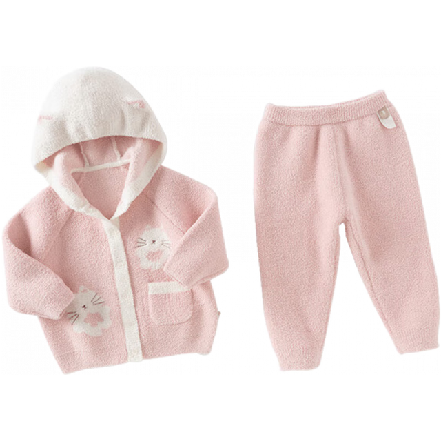 戴维贝拉 儿童毛绒连帽上衣长裤两件套 粉色