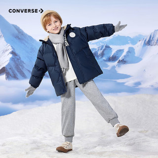 匡威（Converse）儿童装25年柔软舒适面包服保暖上衣男女童短款连加厚帽羽绒服 藏青蓝 120 充绒量约116g 【身高110-116cm】