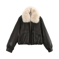 苏醒的乐园冬季时尚美式复古厚款PU皮机车服保暖仿皮草外套 咖色 M