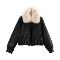 苏醒的乐园冬季时尚美式复古厚款PU皮机车服保暖仿皮草外套 黑色 S